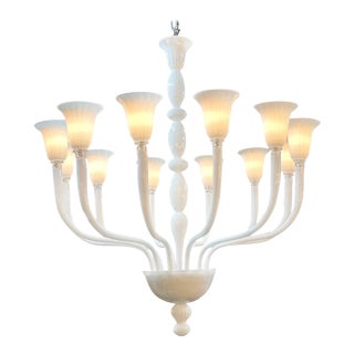 Modern Murano White Glass 12-Light Chandelier For Sale
