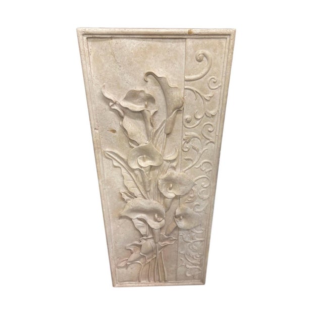 Vintage Hand-Carved Marble Calla Lily Relief Wall Plaque For Sale - Image 4 of 12
