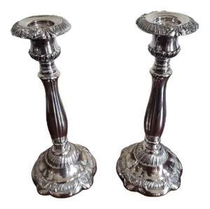 1960s Vintage Neiman Marcus Italian Silver-Tone Metal Candle Holders- a Pair