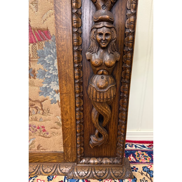 Antique Large French Carved Oak Framed Wall Aubusson Style Tapestry/Textile 8ft For Sale - Image 13 of 18