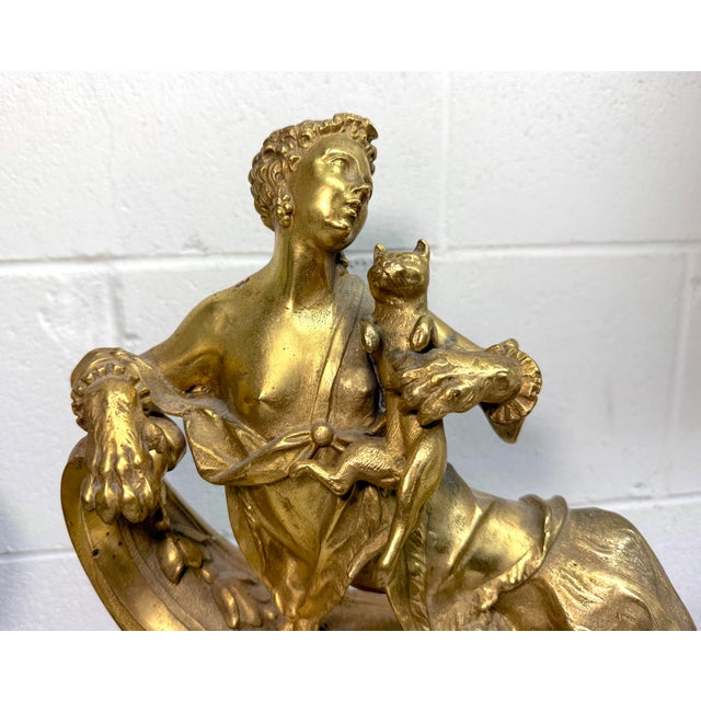 19th Century Antique Heavy Pair of Louis XV Style Gilt Bronze Female Sphinx Chenets Andirons For Sale - Image 5 of 17