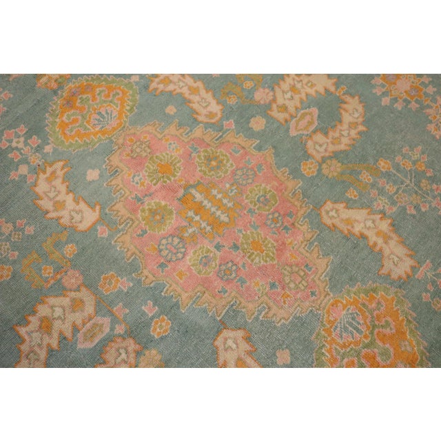 Textile Turquoise Antique Turkish Oushak, 13'4'' X 15'8'' For Sale - Image 7 of 12