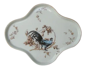 French Limoges Quatrefoil Vanity Tray Rooster