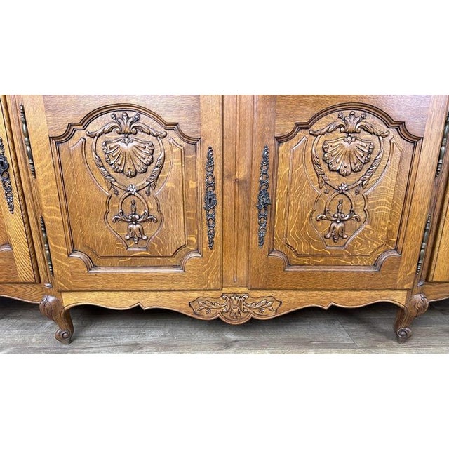 Vintage Louis French Oak Four Door Cupboard For Sale - Image 9 of 17