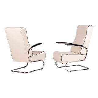 Bauhaus FN24 Armchairs in Leather attributed to Mücke-Melder, Czech, 1930s, Set of 2 For Sale
