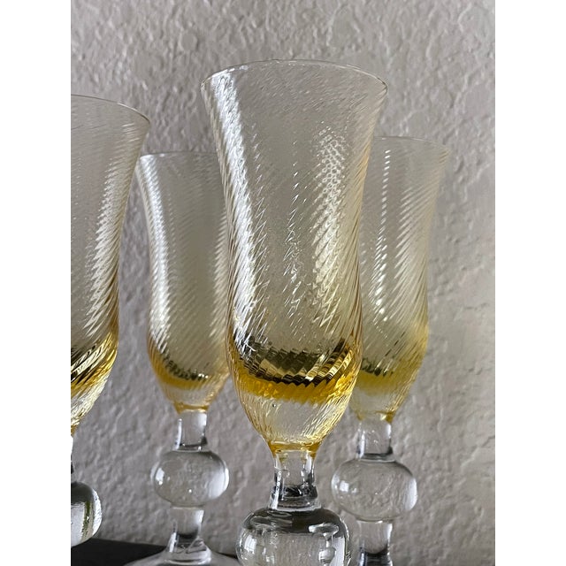 Vintage Italian Wine Glass Set of 12 Amber Swirl Golf Ball Stem Champagne Goblet For Sale - Image 10 of 14