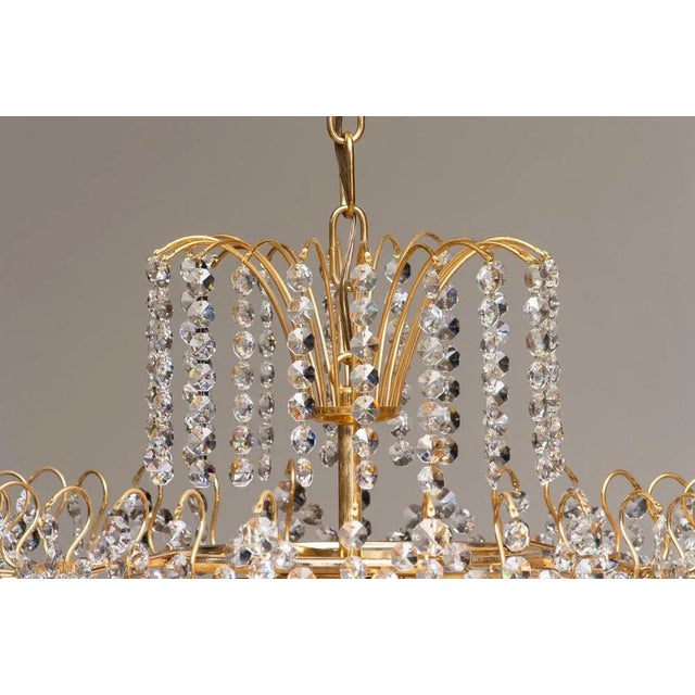1970s Gold-Plated and Faceted Crystal Chandelier from Rejmyre, Sweden, 1970s For Sale - Image 5 of 12