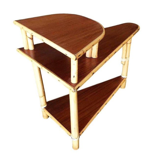 1950s 1950s Restored Mid-Century 3-Tier Wedge Side Lamp Table W/ Mahogany Tops For Sale - Image 5 of 10