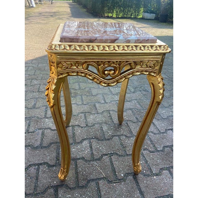 Pink 1990s French Louis XVI Gold Pink Marble Side Tables Pair For Sale - Image 8 of 17