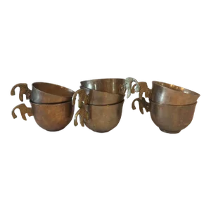 Vintage Brass Punch Cups With Koi Handles