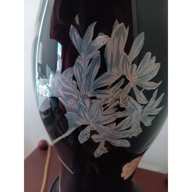 1980s Black Floral Decoupage Isabel O'Neil Studio Lamp For Sale In New York - Image 6 of 12
