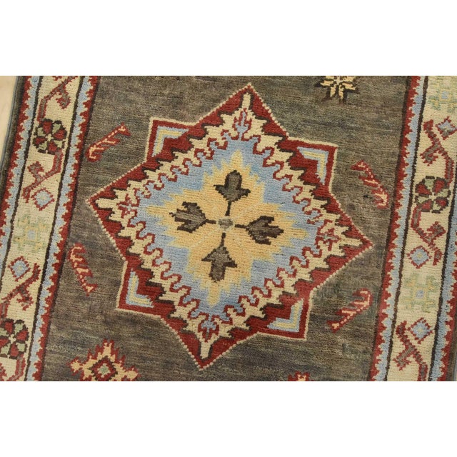 Kazak Runner 2’1” X 6’2” Gray Wool Tribal Hand-Knotted Oriental Rug For Sale - Image 4 of 11