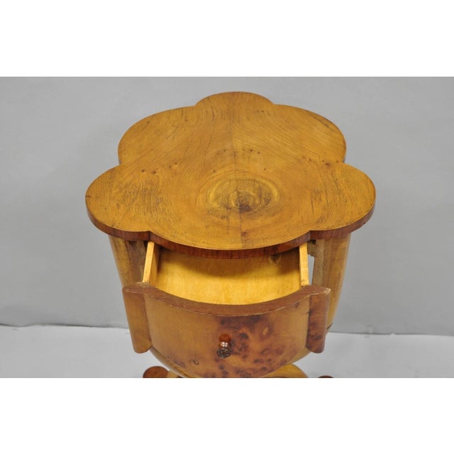 Vintage Art Deco Style Burr Walnut Curved Leg Pedestal One Drawer Side Table For Sale In Philadelphia - Image 6 of 16