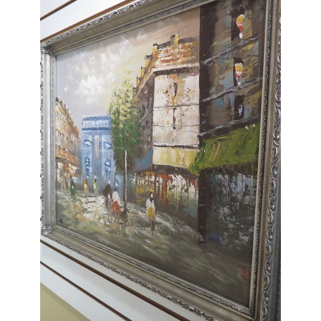 1990s 1990s Paris Street Scene Oil Painting on Canvas ~ Silver Frame For Sale - Image 5 of 7