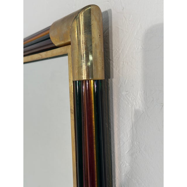 Metal Vintage Italian Rectangular Brass and Glass Wall Mirror 1980s For Sale - Image 7 of 7