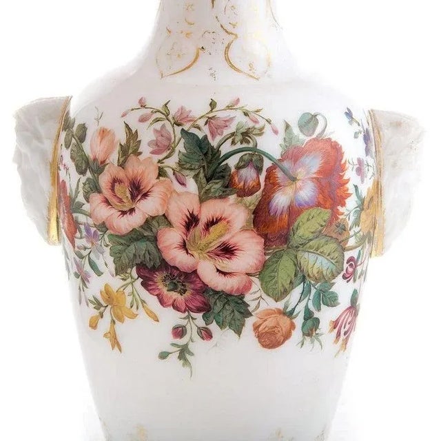 Hand-painted opaline glass vase with pâte de riz applied satyr masks, gilding, turquoise bands and floral bouquets,...
