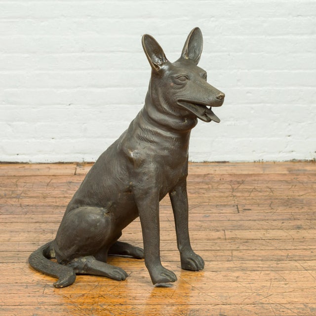 Contemporary Bronze Sculpture Depicting a German Shepherd with Dark Patina For Sale In New York - Image 6 of 12