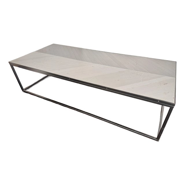 Extra Large Wrought Steel Escher Coffee Table in Brushed Steel With Diagonal Pattern by Hd Buttercup For Sale