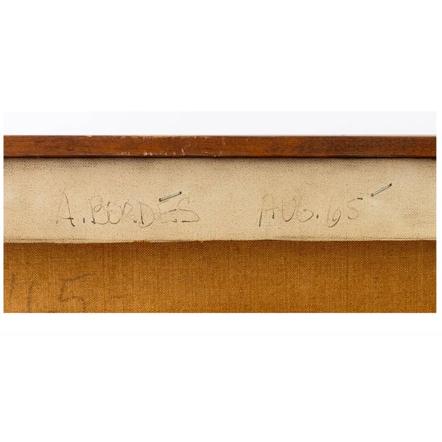 Wood Adrienne Bordes - Monumental Midcentury Modern Abstract Expressionist Oil Painting, Signed and Dated 1965 For Sale - Image 7 of 11