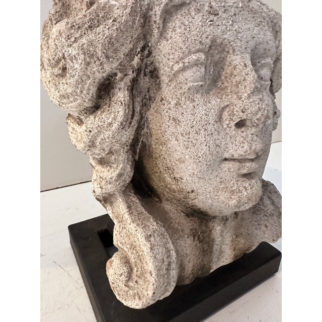 Carved Concrete Head Sculpture on Iron Base For Sale - Image 10 of 11