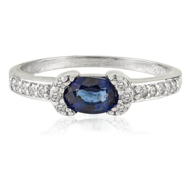 VRJewels 14k White Gold Natural Blue Sapphire & Diamond Engagement Ring for Her Size 7 For Sale
