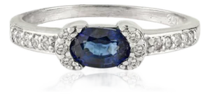 VRJewels 14k White Gold Natural Blue Sapphire & Diamond Engagement Ring for Her Size 7