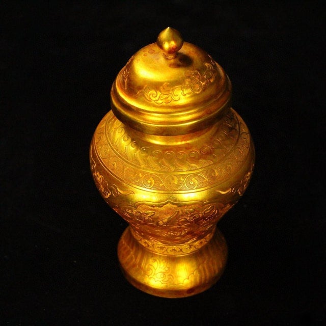 Vintage Chinese Gilt Bronze Hand-Chased Floral Covered Ginger Jar For Sale - Image 9 of 9