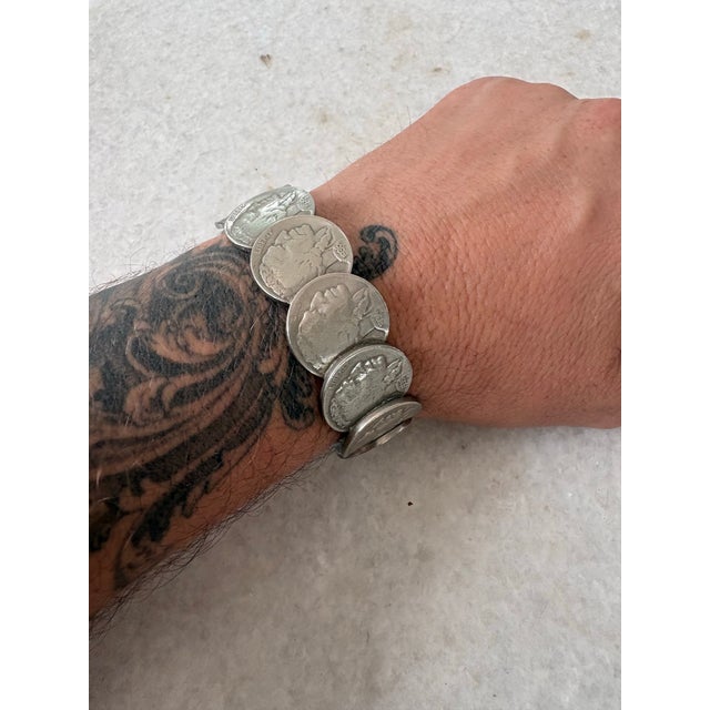 Vintage Buffalo Nickel Coin Cuff Bracelet. Native American-inspired, Southwestern, or "Trench Art" aesthetic.