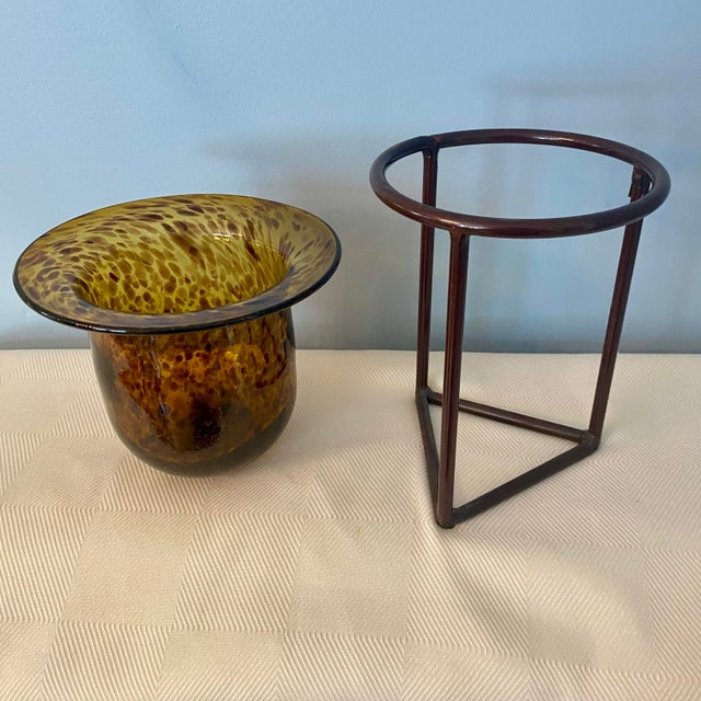 Vintage Mid-Century Modern Style Mexican Leopard / Tortoise Glass Candle Holder For Sale - Image 4 of 6