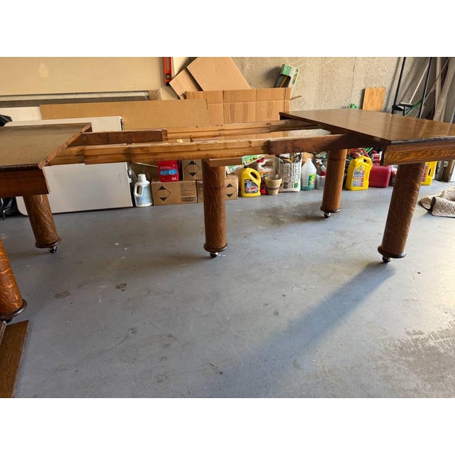 Antique Victorian Style Tiger Oak Table, Square Dining Table With Leaves on Casters For Sale In Washington DC - Image 6 of 17
