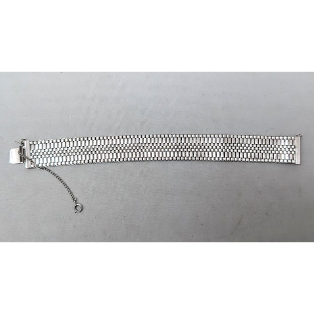 Monet Vintage C1980 Signed Monet Rhodium Plated Mesh Bracelet For Sale - Image 4 of 8