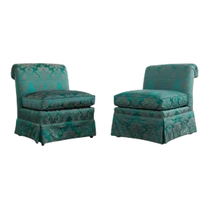 Pair of Drexel Heritage Slipper Chairs Fortuny Style Fabric