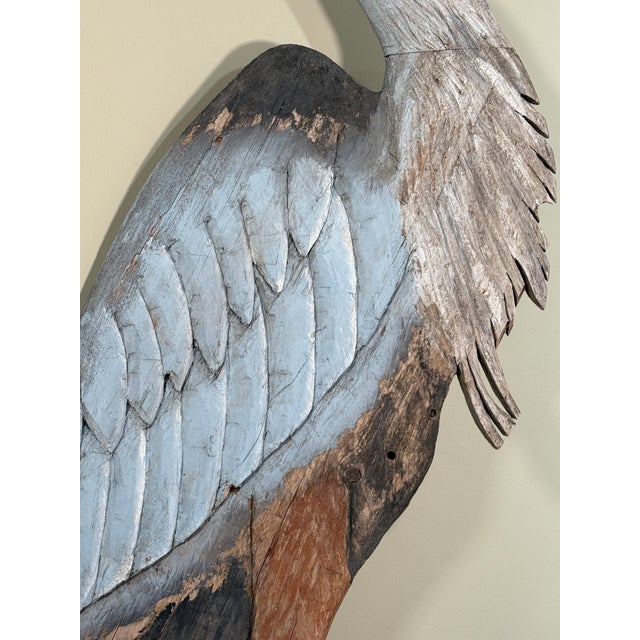 Monumental Folk Art Hand Carved & Painted Wood Blue Heron Garden Sculpture For Sale - Image 4 of 12