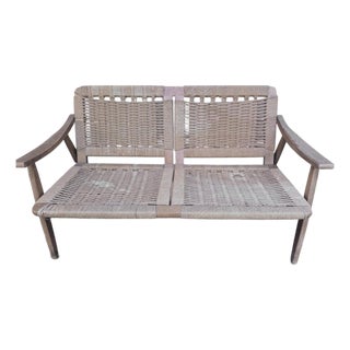 Hans Wegner Style MCM Rope Loveseat For Sale