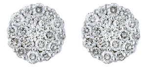 1.60 Carat Diamond Floral Cluster Flower Stud Earrings in 18 Karat White Gold