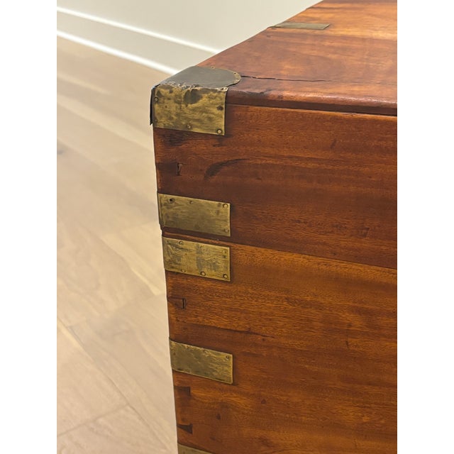 Large 19th Century British Campaign Trunk in Brass Bound Camphor Wood For Sale - Image 9 of 15