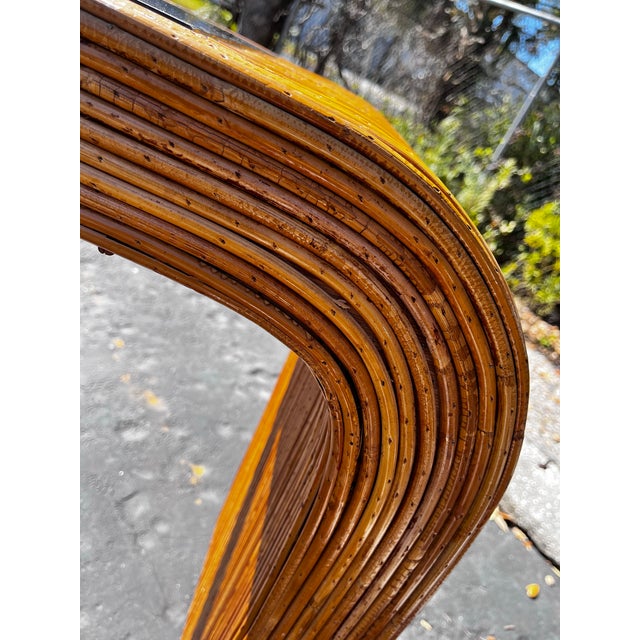 Late 20th Century Spilt Reed Waterfall Console Table With Smoked Glass Inset | Hollywood Regency and Mid Century Modern in the Style of Gabriela Crespi For Sale - Image 5 of 12