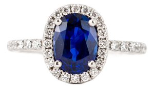 Ladies 18k White Gold 2.16ctw Gia Sri Lanka Sapphire Halo Diamond Cocktail Ring, Size 5.25