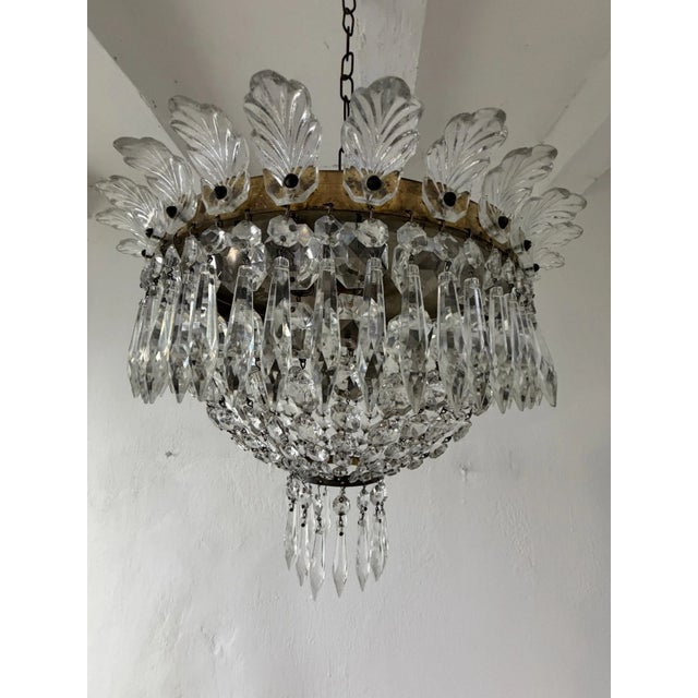 1940 French Flush Mount Murano Glass Empire Dome Crystal Chandelier For Sale - Image 11 of 11
