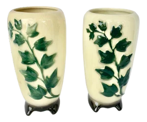 Vintage Royal Copley Ceramic Vases With Ivy Design-A Pair