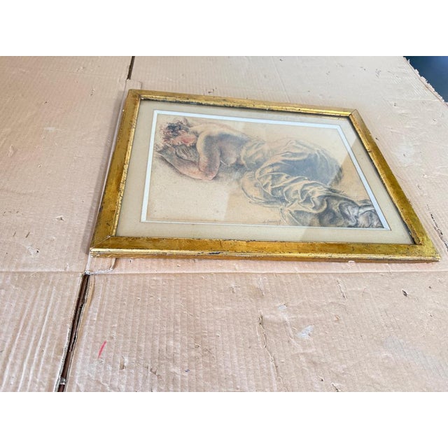 White French Artist, Woman on a Bed, 19th Century, Drawing on Paper, Framed For Sale - Image 8 of 14