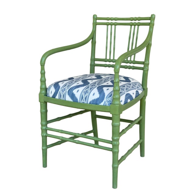 Coastal Faux Bamboo Kittinger Attributed Armchair For Sale - Image 3 of 15