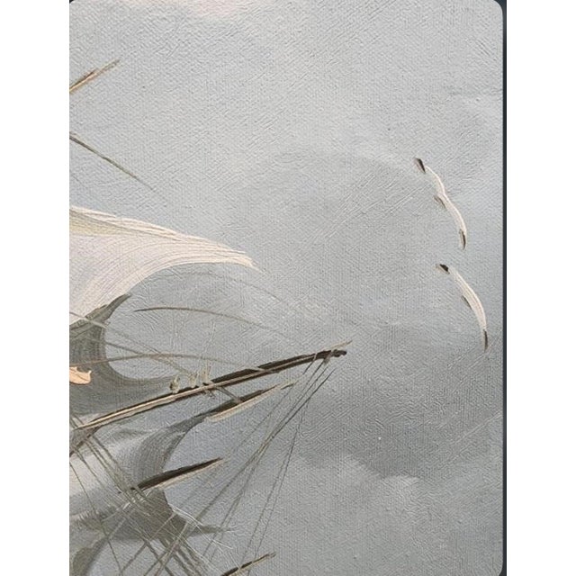 1970’s Large Signed and Framed Tall Ship Painting, Oil on Canvas, 42” X 30” For Sale - Image 10 of 10