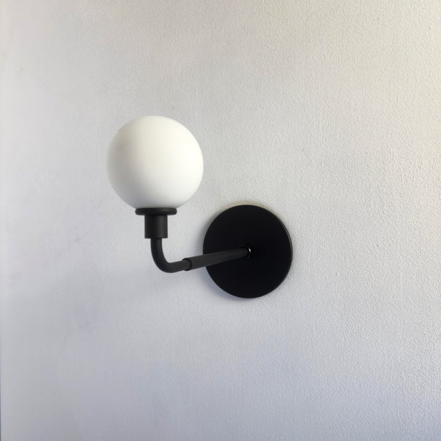 Not Yet Made - Made To Order Pair of Long Bent Arm Sconces by Research.Lighting, Black, Glass, Mid Century Modern For Sale - Image 5 of 13