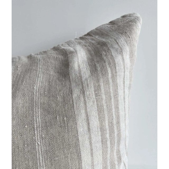 French Custom Made Vintage French Ticking Lumbar Pillows With Down Feather Insert For Sale - Image 3 of 8