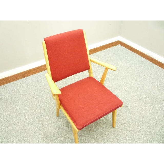 Red Set of Mid-Century Beech Armchairs, 1962 For Sale - Image 8 of 9