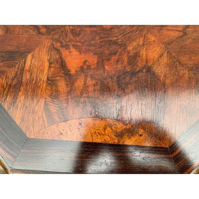 Wood Antique Renaissance Style Octagonal Burled Wood Walnut Side Table For Sale - Image 7 of 13