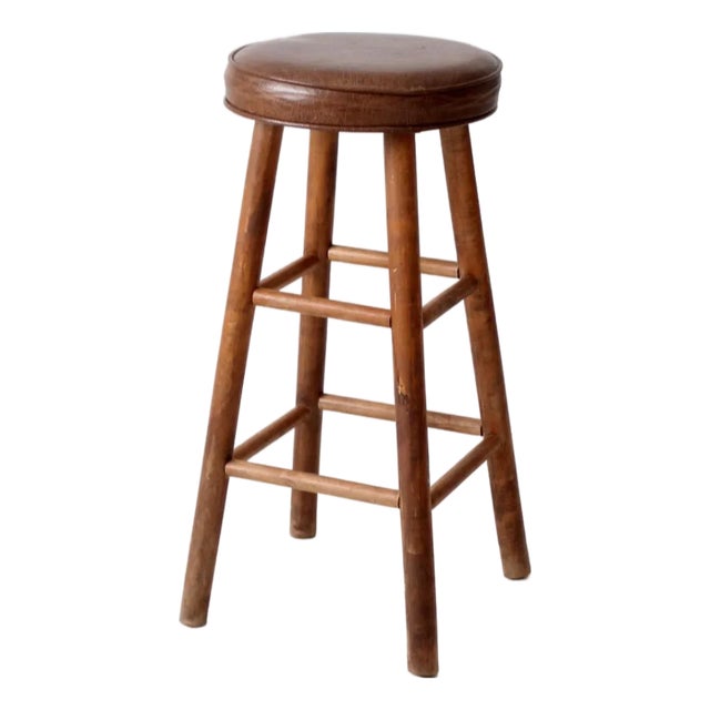Vintage Wooden Bar Stool For Sale