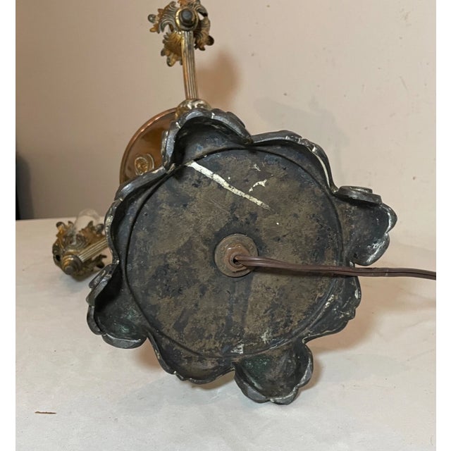 Antique 3 Arm Copper Gold Gilded Neoclassical Ornate Electric Vase Table Lamp For Sale - Image 10 of 10