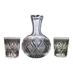 Antique American Brilliant Period Cut Crystal Carafe and Tumblers Set- 3 Pieces
